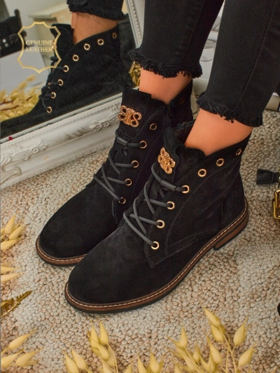 Botki damskie Aurelia Romano z naturalnego zamszu – brązowe, z futerkiem