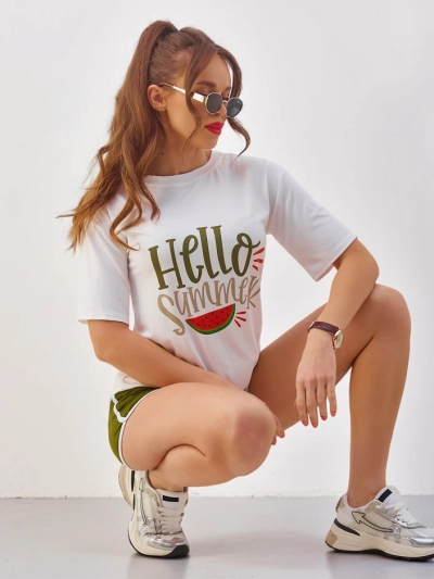 Royalfashion Damen-Sportset mit T-Shirt und Shorts Hallo Sommer