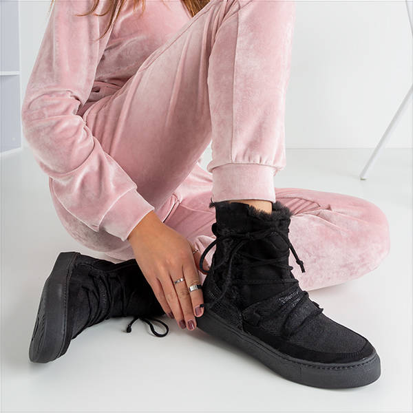 Schwarze Schneeschuhe für Damen mit Fell Nosesi - Schuhe