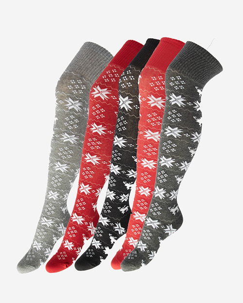 Шкарпетки жіночі різдвяні вище коліна світло-сірі - Нижня білизна