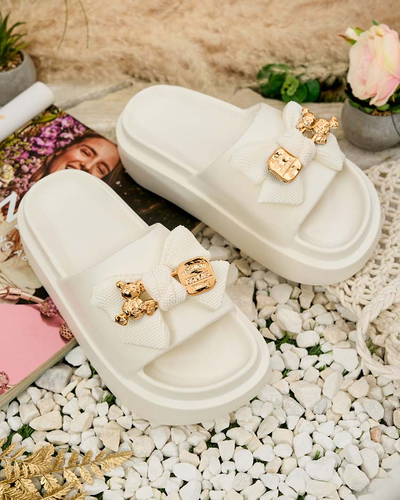 Royalfashion Damen-Gummi-Flip-Flops mit Zierschleife Apples