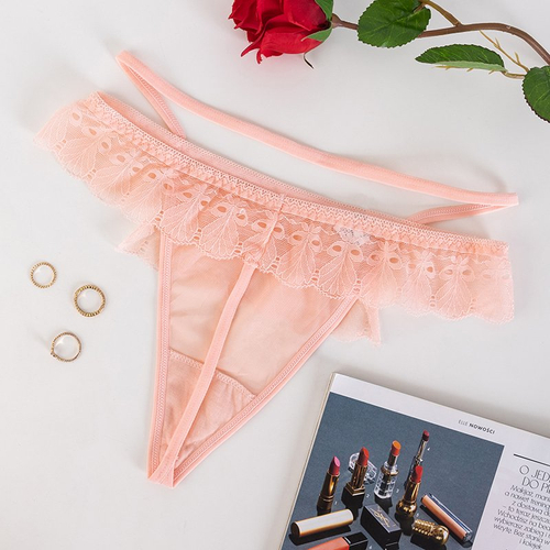 Мереживні стрінги в персиковому кольорі - Нижня білизна