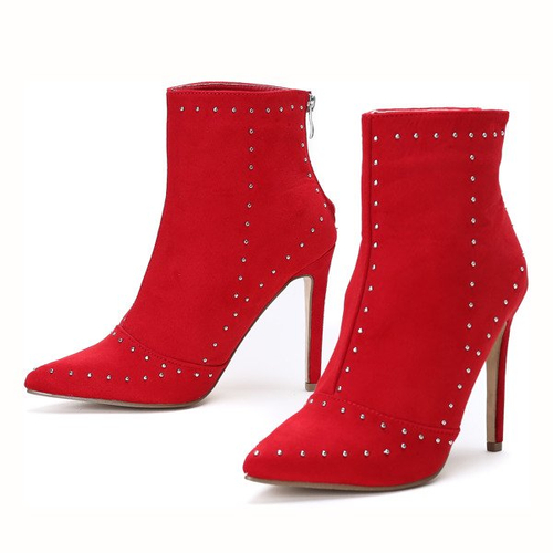 Czerwone botki na szpilce Vivian - Obuwie