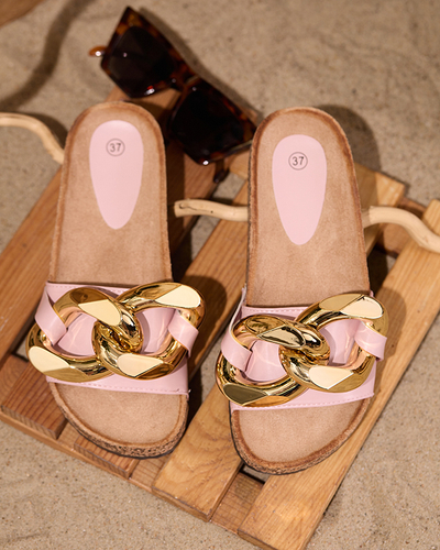 Rosafarbene Damenhausschuhe mit Sofig-Footwear-Dekor