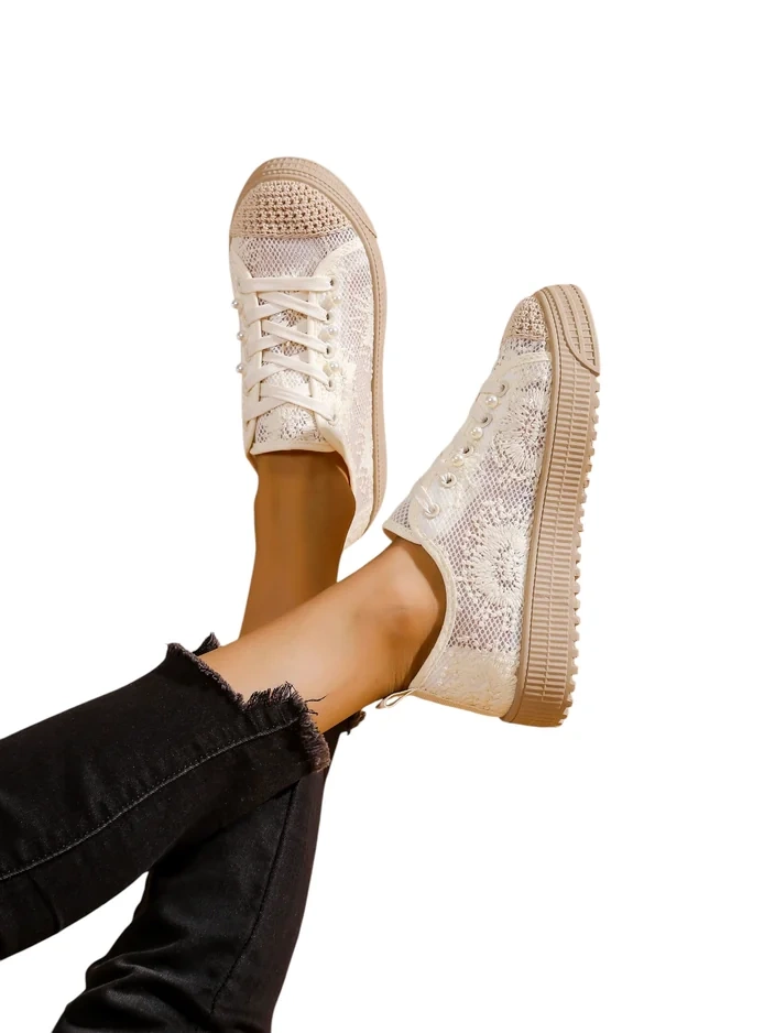 Royalfashion Damen Spitze Sneakers mit Pailletten Nille