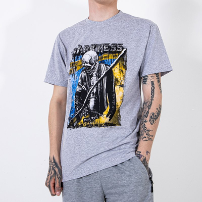 Graues Baumwoll-Herren-T-Shirt mit Aufdruck - Kleidung