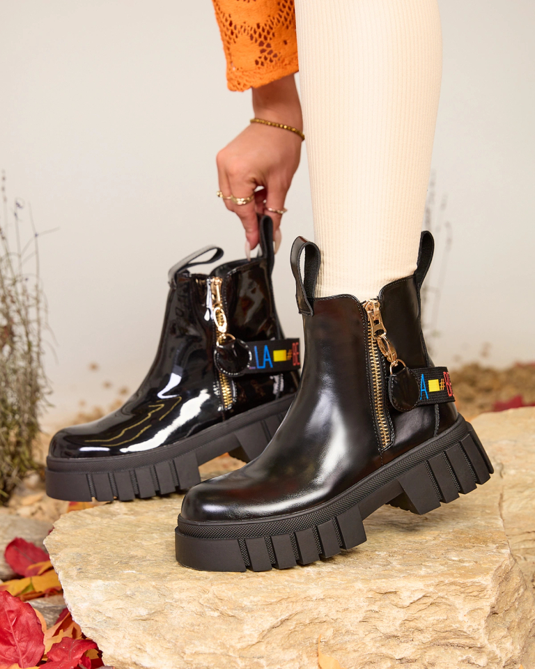 Royalfashion Schwarzer Damenstiefel aus Ökoleder Ceriop