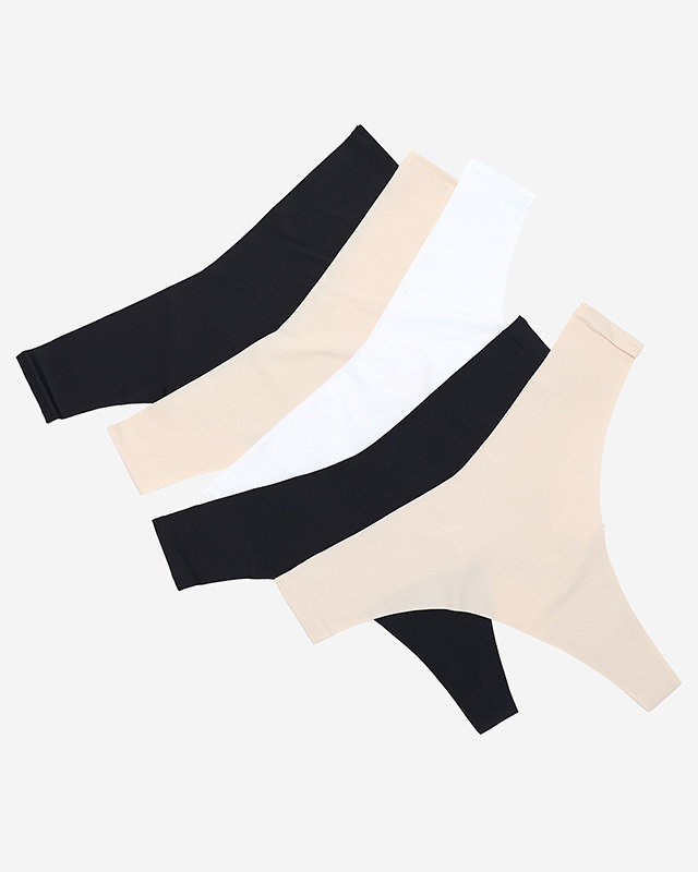 Einfarbige nahtlose Damen-Strings im Set 5 / Packung - Unterwäsche