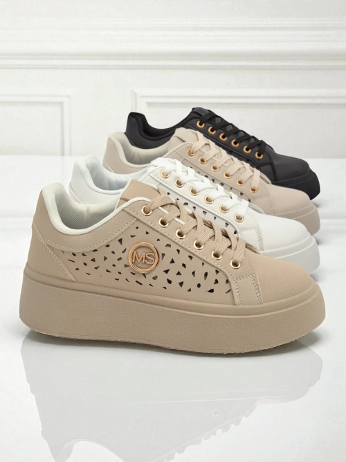 Cleo Ecru Platino – бежеві снікерси на платформі Royalfashion екошкіра