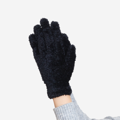 Marineblaue Damen-Strickhandschuhe mit Fell - Accessoires