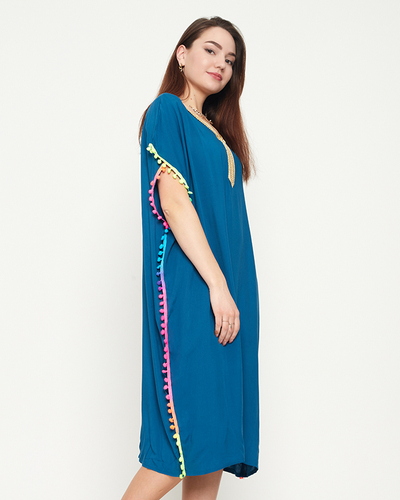 Бірюзова жіноча літня пляжна туніка з помпонами - Одяг