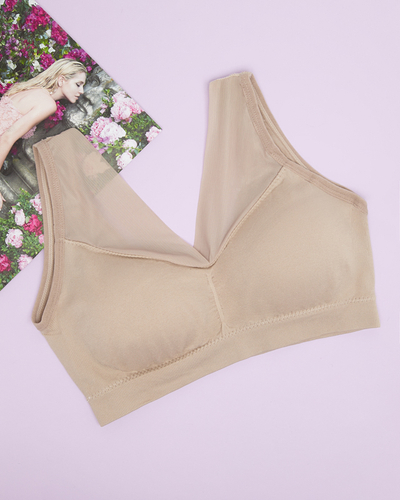 Beige Damen-Sport-BH mit breiten Trägern - Unterwäsche