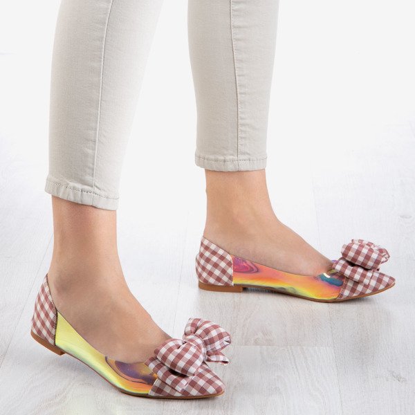 Rosa karierte Frauenballerinas mit Schleife Carol - Footwear 1