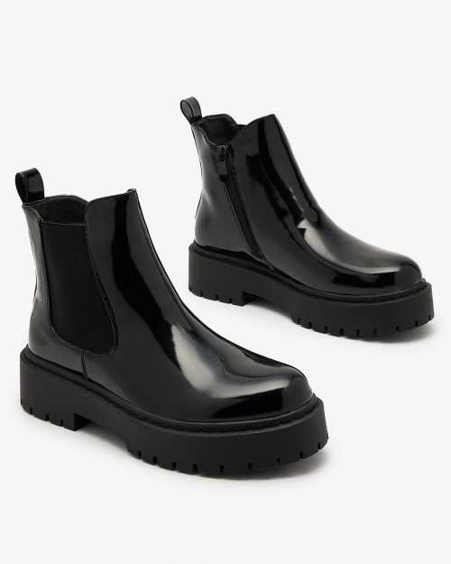 Royalfashion Чорні лаковані жіночі чоботи без підборів Glossy Chic