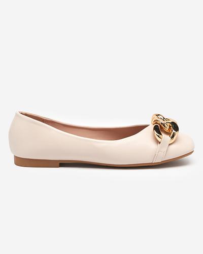 OUTLET Damen-Ballerinas in Beige mit goldener Verzierung Mikone - Schuhe