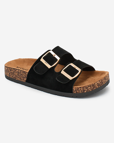 Damen-Pantoletten Letitia schwarz, Wildleder, flacher Absatz, italienisches Design