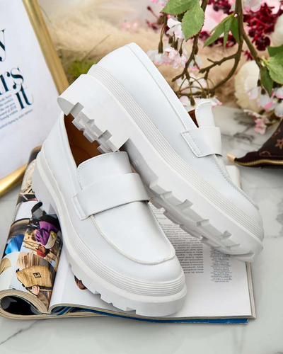 Damen Mokassins Aura Wei
ß auf Plateau - Elegant und Bequem, 
Öko-Leder