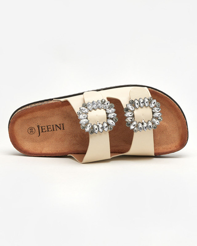 Beige Damenhausschuhe mit Schnallen Oterina - Schuhe