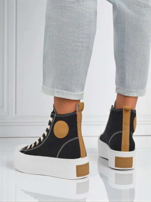 Жіночі кеди Callisto Nero на платформі, тканина, чорні, літо/осінь