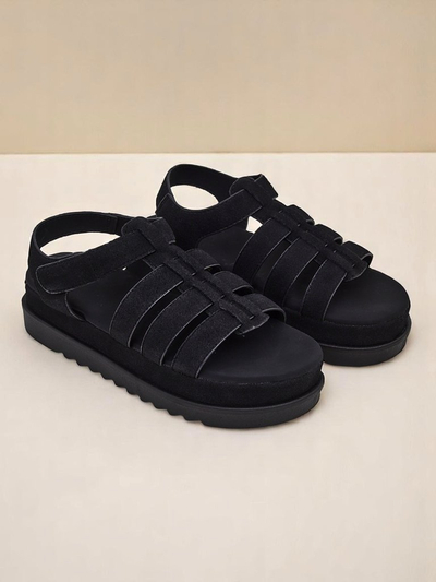 Damen Sandalen Heraclea Royalfashion auf Plateau schwarz aus Öko-Leder