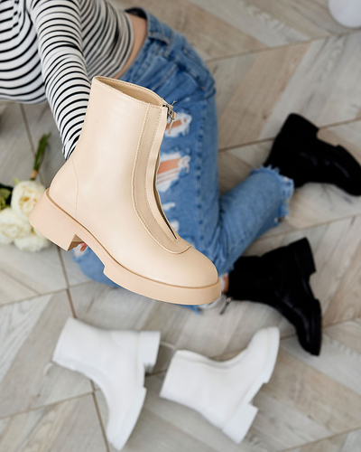 Royalfashion Beige Etiuse Damenstiefel mit flachem Absatz