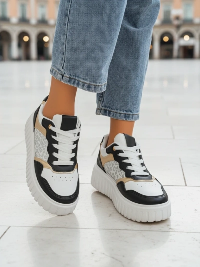 Damen-Sneakers Royalfashion Callista Plateau schwarz Öko-Leder Größe 40