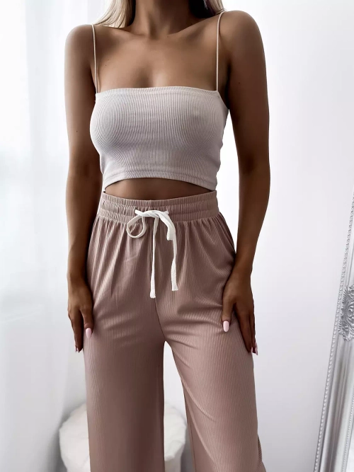 Коричневі жіночі широкі плісировані штани палаццо - Одяг