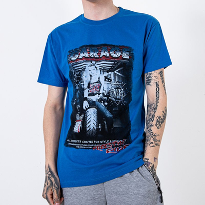 T-Shirt aus Kobaltbaumwolle für Herren, verziert mit einem Aufdruck und der Aufschrift - Kleidung