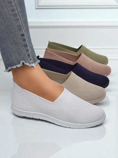 Weiße Damen-Ballerinas Ariadne aus atmungsaktivem Stoff mit flacher Sohle