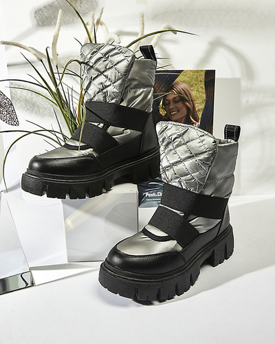 Damen-Schneestiefel auf flacher Sohle in schwarz-grau Ferory- Footwear