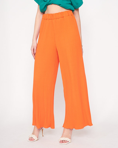 Orange, gerippte, weite Palazzo-Hose für Damen - Kleidung