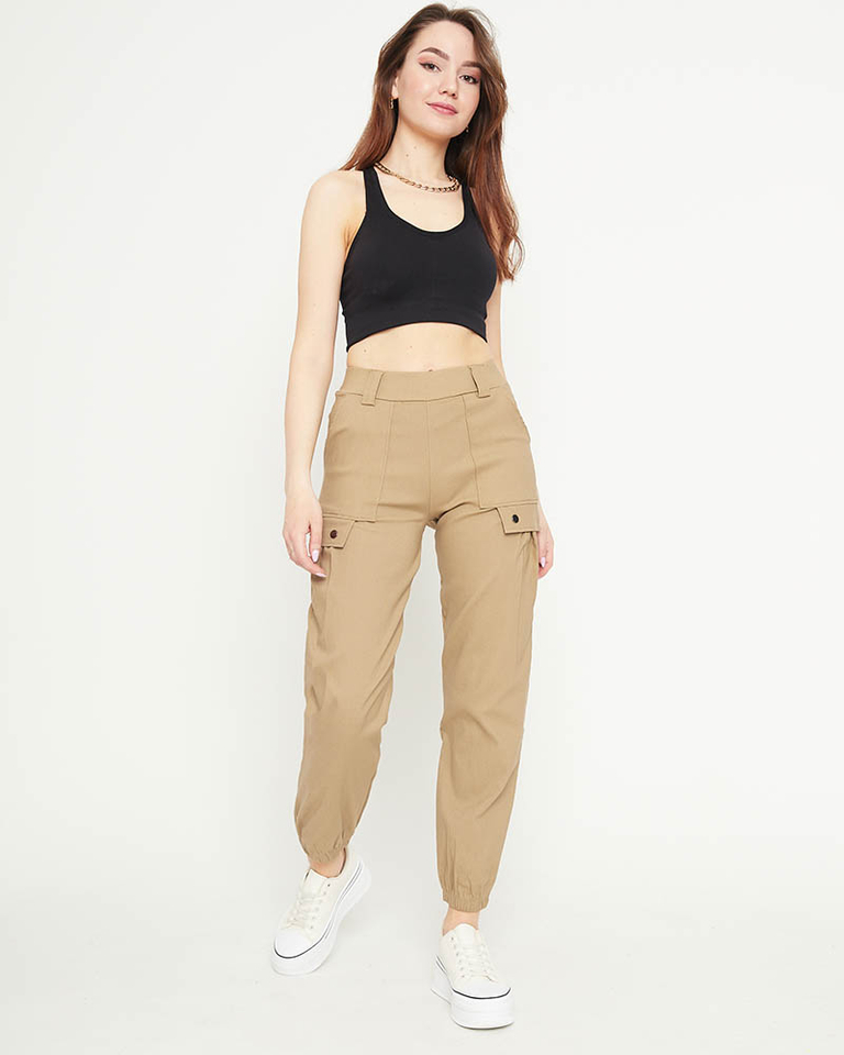 Beige Damen-Cargohose mit Bündchen - Bekleidung