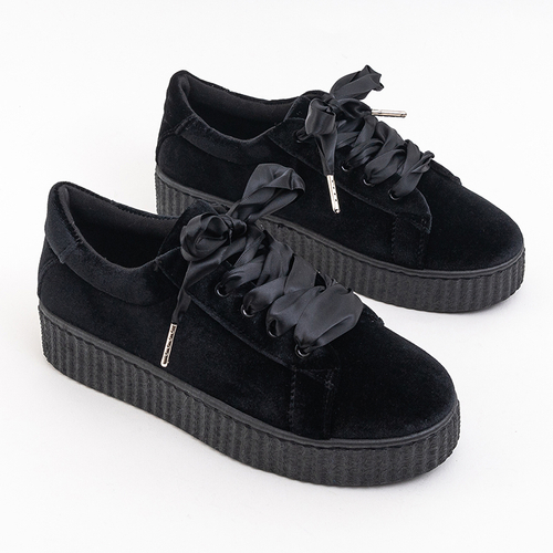 Чорні жіночі велюрові кеди на платформі Itoda