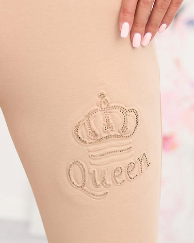 Жіночі бежеві спортивні штани з фіанітами - Одяг