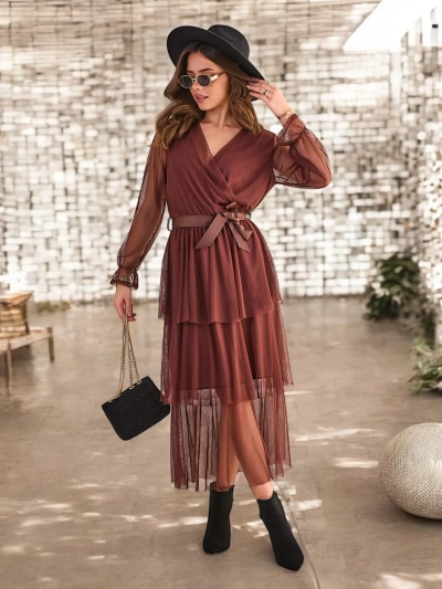 Royalfashion Damen langes Kleid mit Rüschen