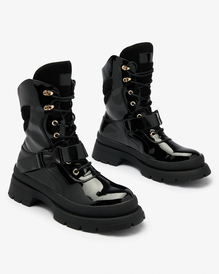 Royalfashion Damen Lackstiefel in schwarz Setogy