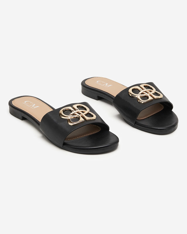 Schwarze Damenhausschuhe mit Lenera-Verzierung - Schuhe