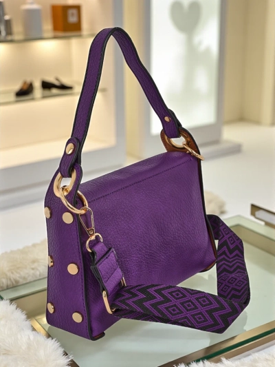 Damen Handtasche Hera Viola Öko-Leder lila mit Bienendekor