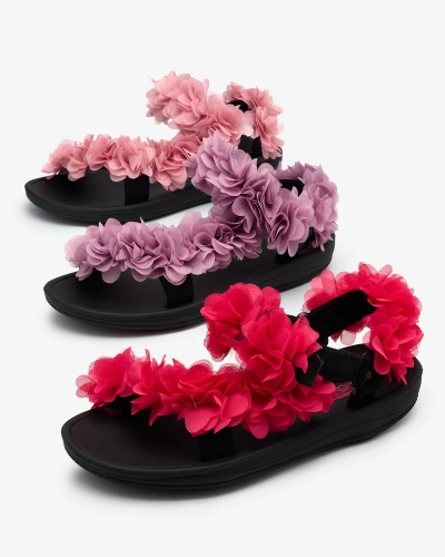 Royalfashion Dunkelrosa Damensandalen mit Blumen Alferroy