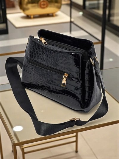 Lackierte kleine Damenhandtasche aus Öko-Leder Midnight Fern