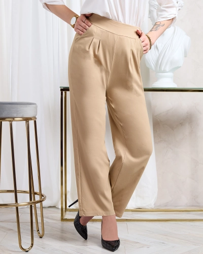 Royalfashion Hellbraune weite Stoffhose für Damen