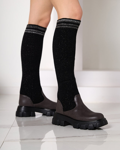 Schwarze und braune High-Slip-Stiefel für Damen Alerpi- Footwear