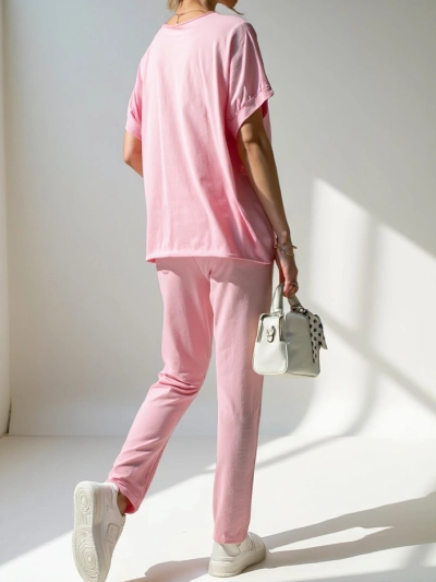 Royalfashion жіночий бавовняний комплект з короткими рукавами та прямими штанами