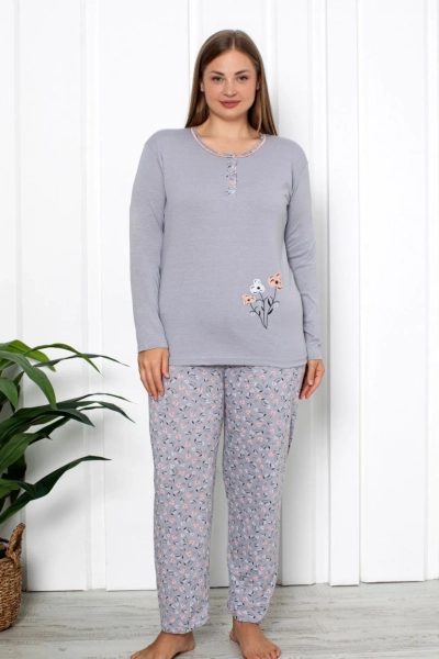 Royalfashion Baumwoll Damen 2-teilige Blumen Schlafanzug XXXL
