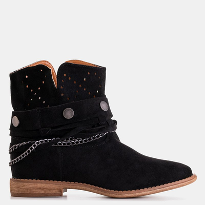 Schwarze Stiefeletten mit flachem Absatz mit Verzierungen Fanniv- Footwear