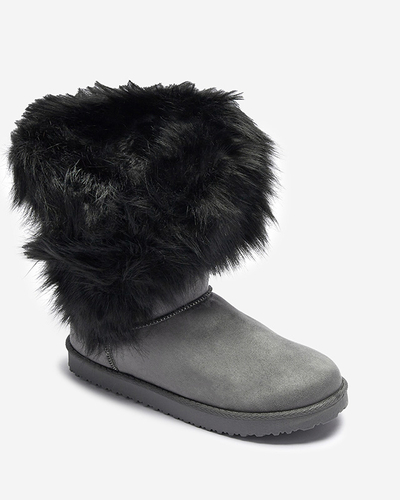 Graue Damen-Schneestiefel mit asymmetrischem Obermaterial und Pelz Vetora - Footwear