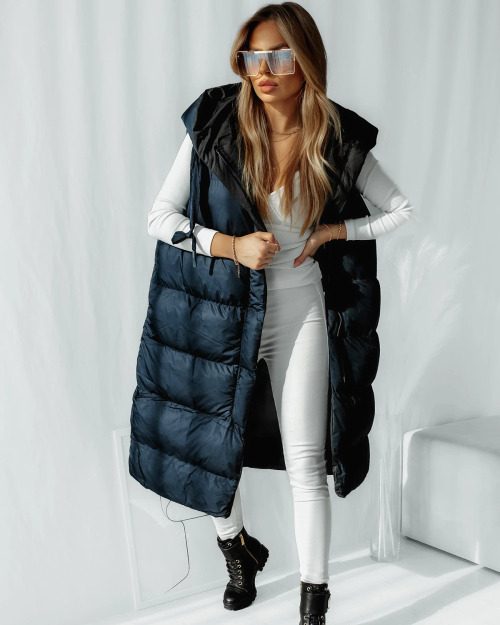 Royalfashion Довгий жіночий жилет зі строчкою темно-синього кольору