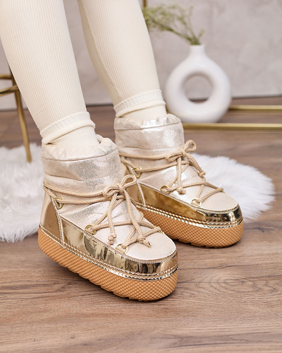 Royalfashion Goldfarbene Damen-Schneestiefel zum Schnüren Yevnoie