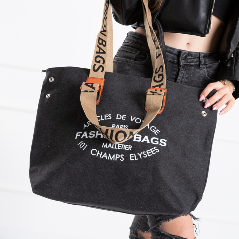 Schwarze Stoff-Shopper-Tasche für Damen Accessoires