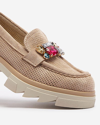 Hellbraune durchbrochene Damenmokassins mit Ornament Bokkso- Footwear
